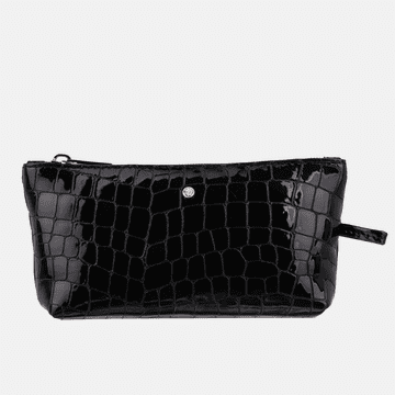 shumee Črna lakirana ženska kozmetična torbica CROCO