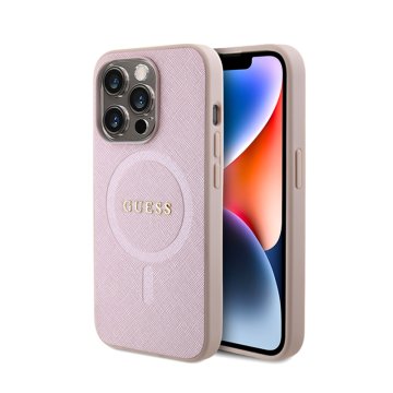 shumee Ovitek Guess Saffiano MagSafe - iPhone 15 Pro (roza)