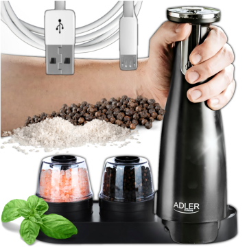 shumee AD 4449 črni mlinček za začimbe, sol in poper - komplet 3 mlinčkov - USB