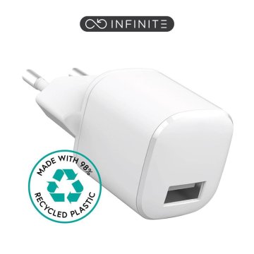 eSTUFF INFINITE USB-A polnilec EU 12W Bel 98% reciklirana plastika