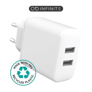 eSTUFF INFINITE USB-A polnilec EU 24W Bel 98% reciklirana plastika