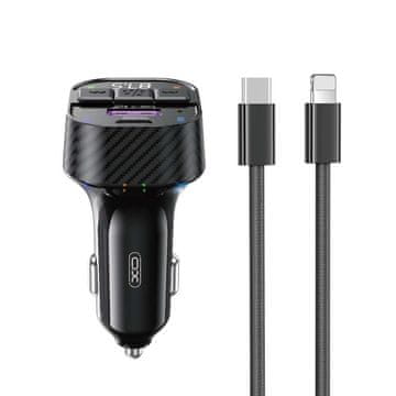 XO XO BCC17 FM oddajnik 30 W Bluetooth avtomobilski polnilnik, črn + kabel USB-C/Lightning