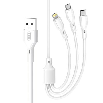 XO XO CABLE NB230 3-v-1 USB+USB-C+microUSB+lightning 1 m 2,4 A bela