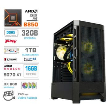 MEGA Računalnik MT S8 R7-9700X/RX9070 XT/32GB-DDR5/2TB-4.0/750W/Brez OS/črna RGB + Estetski napajalni kabli [Rumena / Črna]