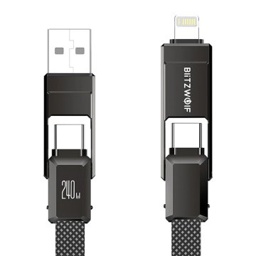 Blitzwolf Blitzwolf BW-HDC7 4-v-1 USB+C+Lightning 240 W 1,2 m kabel (črn)