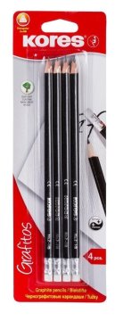 Kores Trikotni svinčnik št. 2 = HB z radirko 4 kosi