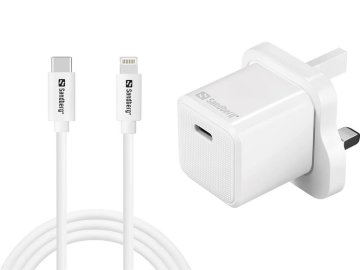 Sandberg USB-C AC 20W polnilnik UK + Lightning 1M