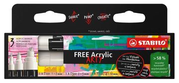 Stabilo FREE ACRYLIC 3 debeline BELI 1xT100, 1xT300, 1xT800 BELI