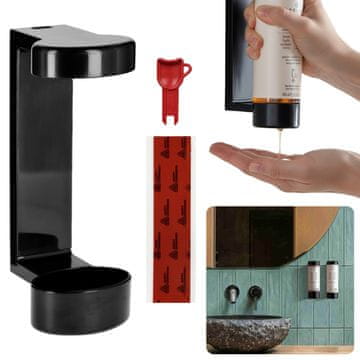 sarcia.eu Črn stenski držalo za steklenice, držalo za tekoče milo, držalo za gel, hotelski razpršilnik