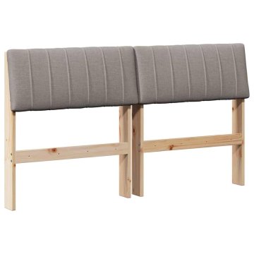 Vidaxl Tapecirano vzglavje Taupe 140 cm Masivno borovo les