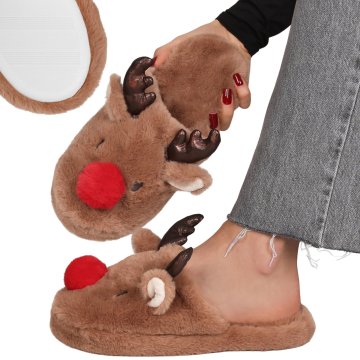 sarcia.eu Severni jelen NEKLJUVNE ženske copate za dom, TOPLE, MEHKE, KOSMATE copate za dom, praznične