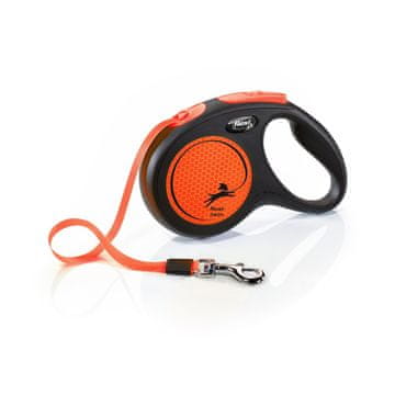 Flexi Pas Leash Neon M 5m črno-oranžen