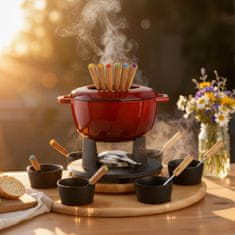 Eva Fondi ghiza vrtljiv podstavek / 24-delni / rdeč / litoželezo, les