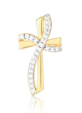JVD Pozlačen obesek Križ s prozornimi cirkoni SVLP1309X61GO00