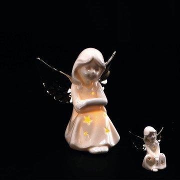 StarDeco Kipec angelček z led lučko10x9xh10,5cm / keramika