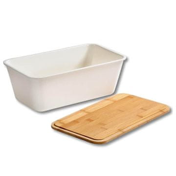 Kesper Posoda za kruh z lesenim pokrovom 35x20xh13,5cm / bela / melamin, les