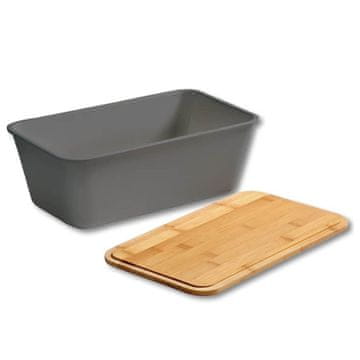 Kesper Posoda za kruh z lesenim pokrovom 35x20xh13,5cm / siva / melamin, les