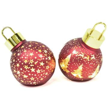 Mhome Steklena krogla z LED lučkami 23x15xh18,5cm / bordo / na baterije / več vzorcev / steklo, pvc