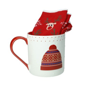 Brandani Lonček z nogavico Christmas 400ml / rdeč / porcelan, tekstil