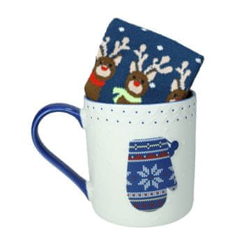 Brandani Lonček z nogavico Christmas 400ml / moder / porcelan, tekstil