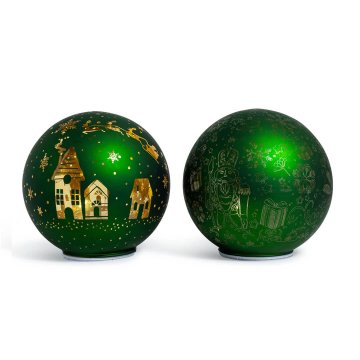 Mhome Vrtljiva krogla z lučkami 15xh15cm / zelena/ več vzorcev / steklo