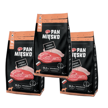 shumee Pasja hrana Pan Mięsko telečja s puranjim čipsom M 3x3kg