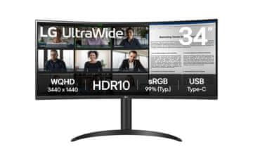 shumee LG 34"-palčni LED ukrivljeni monitor 3440 x 1440 WQHD 100Hz VA HDMI DisplayPort AMD FreeSync