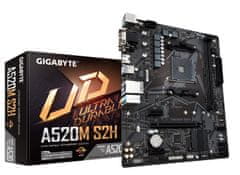 Gigabyte GIGABYTE A520M S2H Matična plošča - Podpira AMD Ryzen 5000 serijo AM4 CPU-jev, 4+3 fazni čisti digitalni VRM, do 5100MHz DDR4 (OC), PCIe 3.0 x4 M.2, GbE LAN, USB 3.2 Gen 1