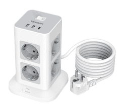 Tessan TPS03-DE-C stolpna razdelilna vtičnica, 8x AC, 2x USB-A, 1x USB-C, 1700 J, 2 m
