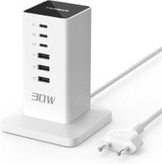 CS04-EU-WH namizna polnilna postaja, 3× USB-C, 3× USB-A, 30 W