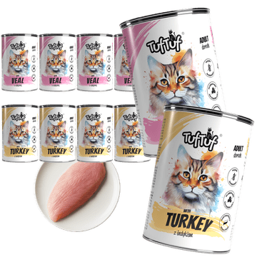shumee TufTuf mokra hrana za mačke, konzerva teletine in purana 10 x 400 g