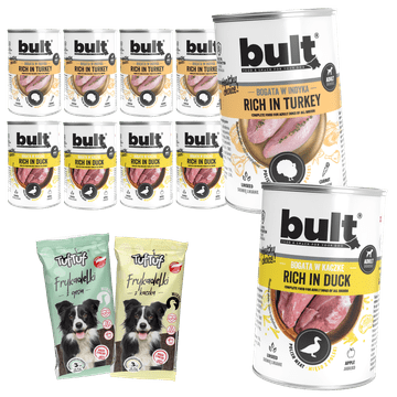 shumee BULT MOKRA HRANA ZA PSE V KONZERVAH Z OKUSOM PURANA IN RACE 10 x 400 g + GRATIS