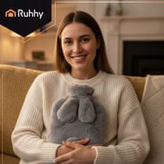 Ruhhy Plišasti termofor s pokrovom siv zajec 1,8L