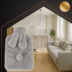 Ruhhy Plišasti termofor s pokrovom siv zajec 1,8L