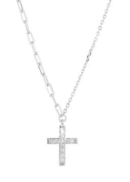 Evolution Group Elegantna srebrna ogrlica Križ s cirkoni 12100.1 kristal
