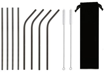 shumee Kovinske slamice - set 8 kosov 215x8 mm - črne