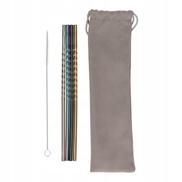 shumee Kovinske spiralne slamice 4 kosi s čistilom in večbarvnim ohišjem