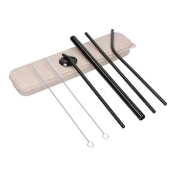 shumee Set jeklenih slamic v etuiju - črn