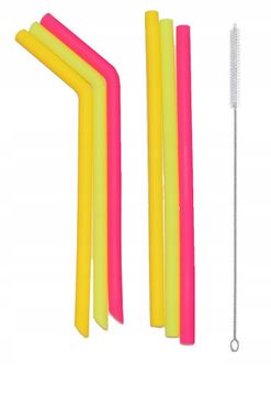 shumee Silikonske slamice, 6 kom debelejše, ukrivljene + ravne - svetle barve