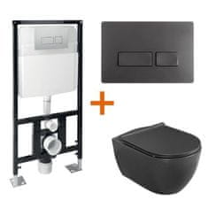 CeraStyle SET CITY BLACK: podometni splakovalnik + črna aktivirna tipka + wc školjka CITY črna z desko