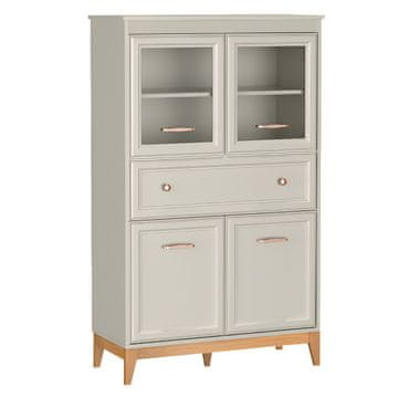 KONDELA Štirivratna vitrina Vendy W-5 - kašmir kremna / hrast