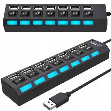 Retoo USB-A razdelilnik s stikali in osvetlitvijo, 7 vrat