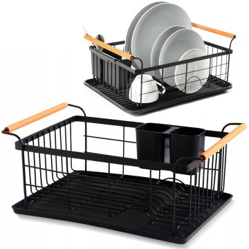 Retoo Posušilnik za posodo, kovinski odcejalnik z pladnjem za jedilni pribor in pladnjem - črn