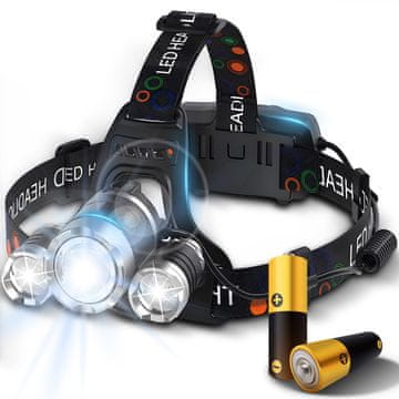 Retoo Baterijska čelna svetilka s 4 načini in 3 LED-diodami