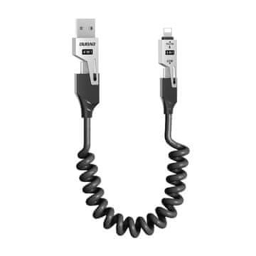 DUDAO 4-v-1 spiralni kabel USB-A / USB-C - Lightning / USB-C - črn