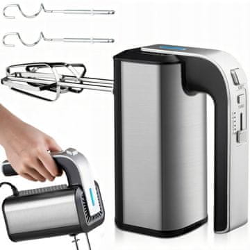 Retoo Ročni kuhinjski robot s 5 hitrostmi in funkcijo TURBO, 300 W – srebrn