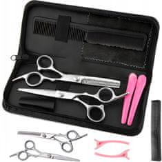 Retoo Komplet frizerskih pripomočkov za brado v kovčku, škarice za redčenje, glavnik, lasnice – 7 kosov.