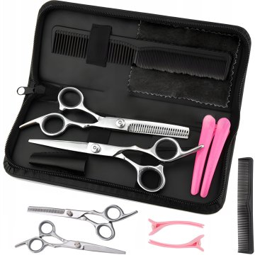 Retoo Komplet frizerskih pripomočkov za brado v kovčku, škarice za redčenje, glavnik, lasnice – 7 kosov.