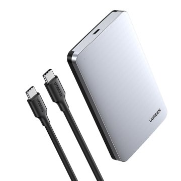Ugreen 2,5-palčni SATA 3.0 6 Gbps ohišje za trdi disk + 0,5 m USB-C kabel – srebrno