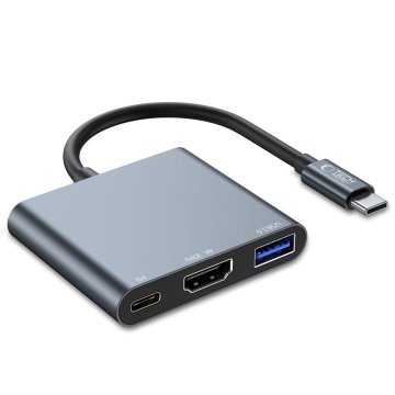Tech-protect 3-v-1 USB-C na USB-A razdelilnik USB-C PD 100 W HDMI 4K 30 Hz – siv
